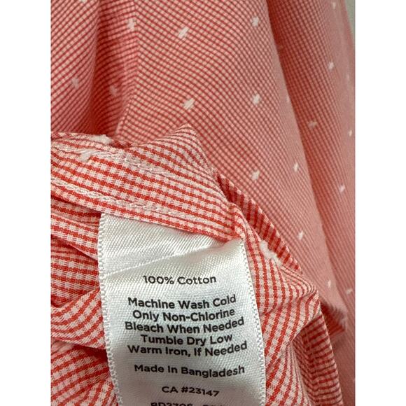 Talbots Swiss Dot Gingham Plaid Button Up Top 3X Pink Roll Tab Sleeve Old Money - Picture 6 of 7